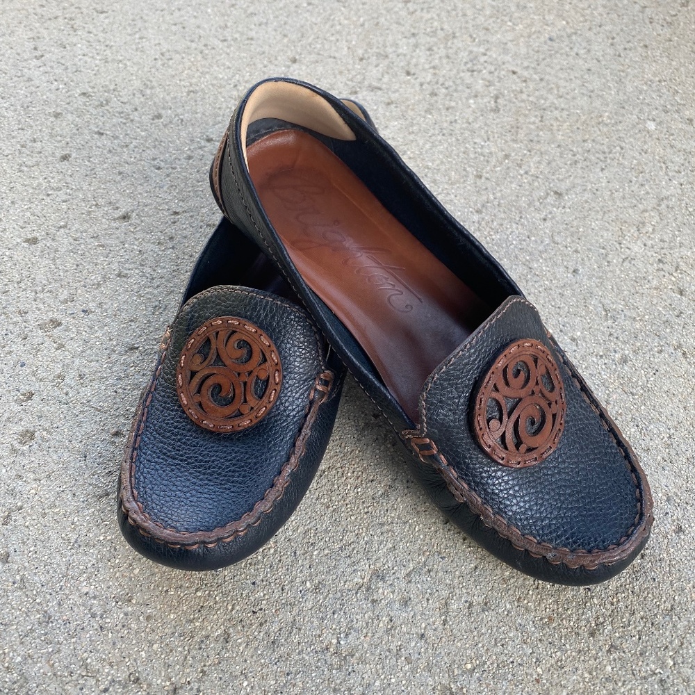 BRIGHTON Native Black & Brown Leather Flats Loafers - Size 6